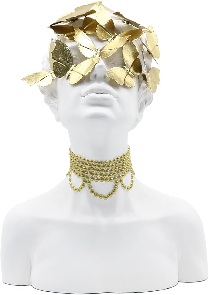 Lukitas Lady Bust Figurine Home Decor, Art Butterfly Kiss Princess Statue and Sculpture, Creative Desktop Decoration for Office Living Room, White, Resin 14.5''