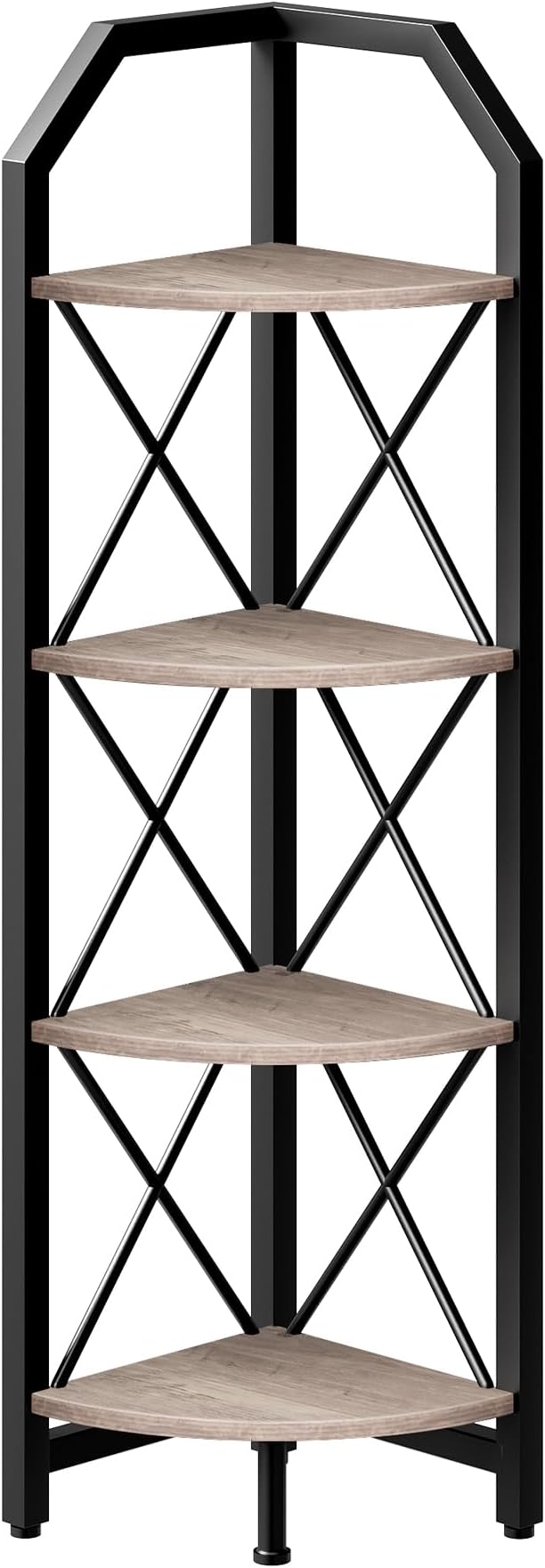 CHOEZON 4-Tier Corner Shelf, Industrial Corner Bookshelf, 47.6" Corner Storage Stand, Plant Stand Display Shelf, Corner Bookcase for Bedroom, Living Room, Home Office, Greige and Black TCJ09BG