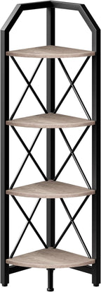 CHOEZON 4-Tier Corner Shelf, Industrial Corner Bookshelf, 47.6" Corner Storage Stand, Plant Stand Display Shelf, Corner Bookcase for Bedroom, Living Room, Home Office, Greige and Black TCJ09BG