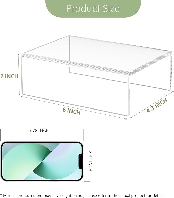 Acrylic Shelf Riser 6x4.3x2 pack of 2, Clear Display Shelf 6” for Figure, Cosmetics, Bags, Shoes, Toys, Collectibles, 6x4.3x2 Inch