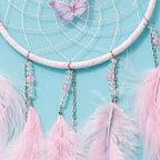 Pink Butterflies Dream Catcher Handmade Colorful Feather Dream Catchers Wall Decoration for Girls Kids ，Beautiful Wall Art. Great Decoration for Bedroom,Baby Tent,Sitting Room,Balcony,Party.