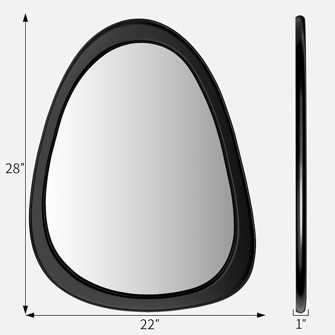 28"x 22" Irregular Wall Mirror, Black Frame Wood Asymmetrical Decorative Wall Mirror for Living Room Bedroom Entryway Bathroom Home Decor