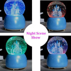 Snow Globe Castle Crystal Ball Automatic Snowfall Musical Rotate Crystal Ball with 7 Color Changing Lights Musical Castle Snowglobe for Kids Girls Boys
