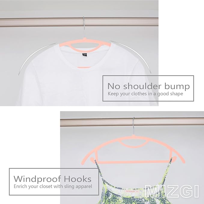 MIZGI Premium Velvet Hangers 50-Pack,No Shoulder Bump Hangers W/Tie Bar Ultra Thin Space Saving Non Slip Hanger Heavy Duty Felt Rounded Clothes Hanger for Sweaters,Coat,Jackets,Pants,Shirts