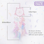 Pretty Jolly Pink Cat Kids Dream Catcher Wall Decor Pompom Feather Baby Dreamcatcher Handmade Children Dream Catcher Home Décor Wall Hanging for Nursery Bedroom Boys Girls Birthday Gift-25.6in