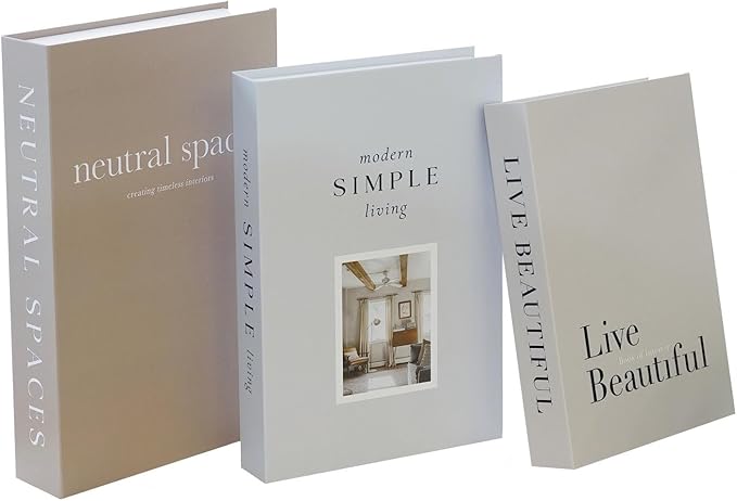 3 PCS Faux Decorative Books for Home Decor-Coffee Table Books Decor-Aesthetic Fake/Faux Books for Decoration,libros Decoration for Coffee Table, Shelf Accessories (Neutral spaccs Simple Live)