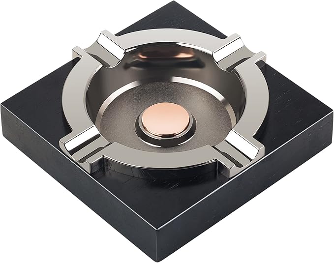 Cigar Ashtray,Cool Ashtrays Cigar Gifts for Men,Metal Cigar Tray with Solid Wood Base Black Ash tray for Home/Office/Bar/Patio Decor(Black)