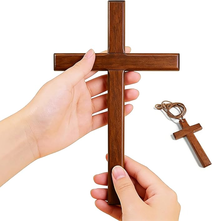 Allyix Wooden Cross Wall Decor, Wall Cross, Hand Held Large and Small Wall Crosses with Lanyards for Home Church Decor Christian Gift