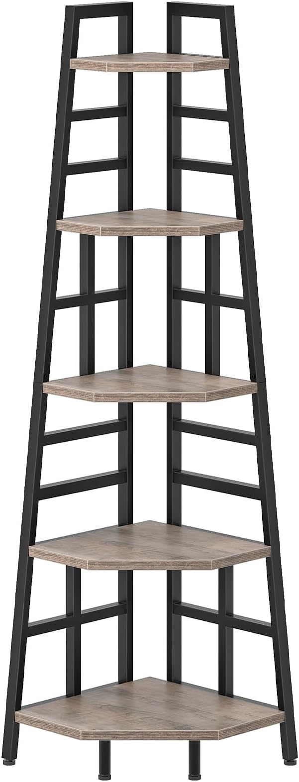 CHOEZON 70.1-Inch 5-Tier Tall Corner Shelf, Narrow Bookshelf for Small Spaces, Industrial Bookcase Display Stand for Living Room, Bedroom, Office, Greige TCJ25BG
