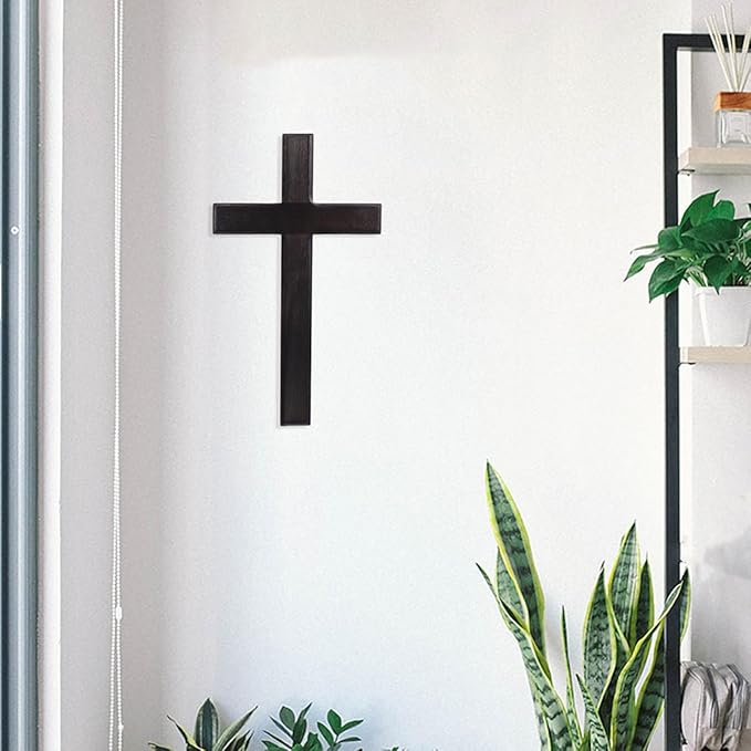 BESPORTBLE Cross for Wall Decor: 11 Inch Large Wooden Crosses Hanging Art for Home Bedroom Prayer Room Rustic Christian Catholic Metal Iron Crucifix Wood Black Craft