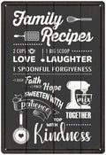 Funny Kitchen Signs Decor-Kitchen Farmhouse Decor-Personalized Kitchen Metal Sign-Retro Kitchen Counter Accessories-12x8 Inch Hanging Plaque Home Wall Decorations-Family Recipes Carbon Gray