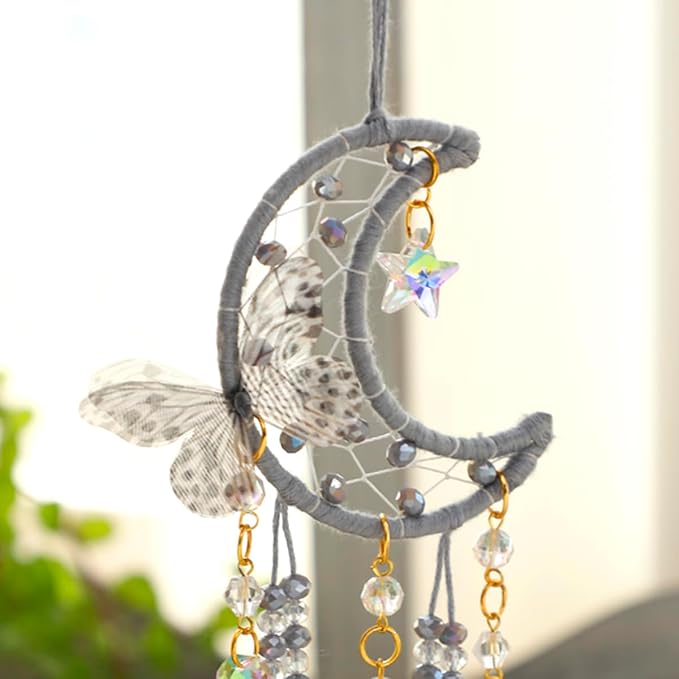 Artilady Dream Catcher for Girls - Butterfly Small Moon Dream Catchers with Crystals Cute Room Decor for Teen Girls Boys Boho Bedroom Wall Home Decorations Birthday Christmas Women Gifts