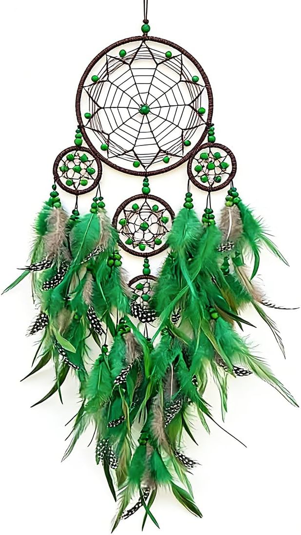 Large Dream Catchers Handmade Green Dream Catcher, Boho Wall Hanging Decor with Beads, Native American Style Dreamcatcher for Bedroom,Living Room,Home Ornament, for Birthday,Festival