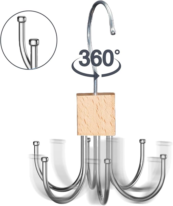Belt Hanger, 4Pcs Belt Organizer for Closet 360°,Rotatable Max 48 Belt Storage Rack Space Saving Storage Rack for Belt, Bra, Tank Top, Tie, Scarf(2White 2Rose Gold)