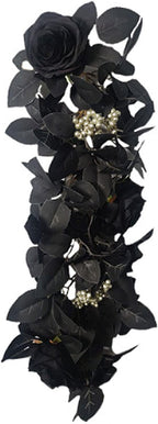Artificial Rose Flower Swag,Artificial Sunflower Swag, 24 Inch Decorative Swag with Pumpkins Berries and Black Leaves for Halloween Home Front Door Lintel Wedding Arch Party Tabletop Wall Decor(#2)
