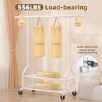 EAGMAK Heavy Duty Clothes Rack Load 556 LBS, Rolling Clothing Rack With Shelves, Height Adjustable Metal Clothes Hanger with Wheels Portable Wardrobe Organizer Garment Rod for Hanging Clothes (White)