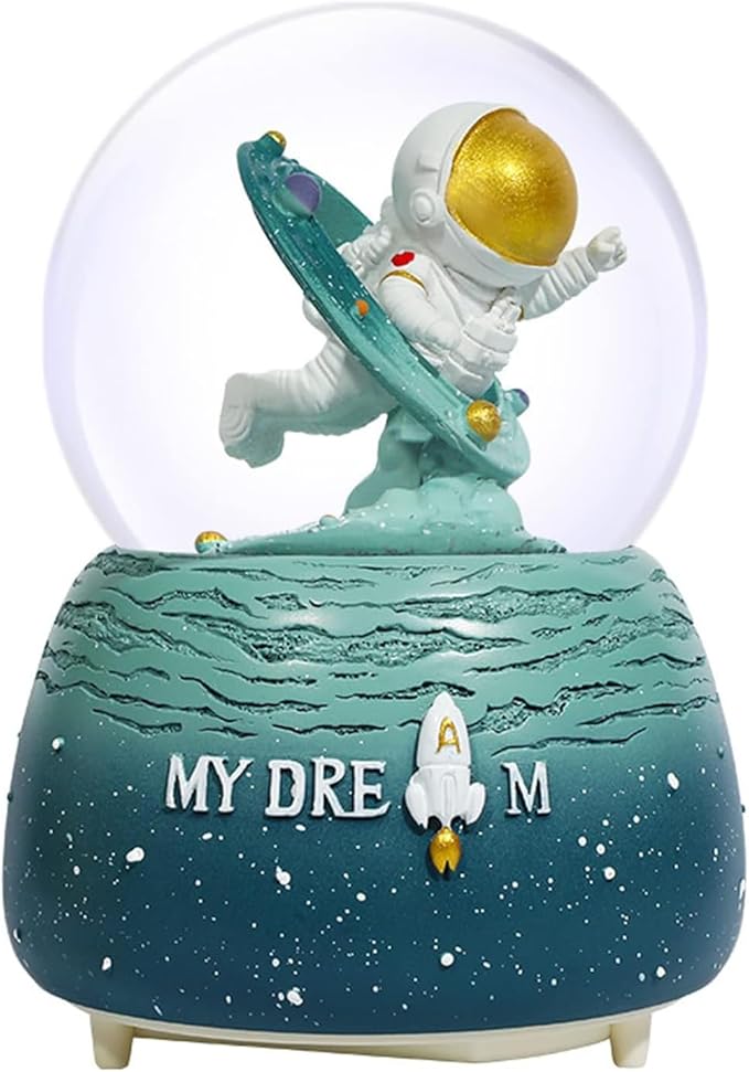 Astronaut Snow Globes, 80MM Musical Glitter Snow Globe to Explore The Vast Starry Sky, Astronaut Musical Snowglobe