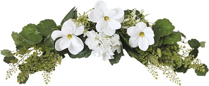29.5in Artificial Peony Floral Swag, Simulation Mixed Flower Lintel Wall Hanging Faux Floral Swag Wreath with Green Leaves, Wedding Arch Garland for Ceremony Table Centerpiece (Magnolia)