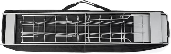 Displays2go Portable Literature Stand with 10 Pockets for 8.5x11 Magazines, Carrying Bag Included, 54" h Floor-Standing Magazine Rack with Tiered Design, Steel (Silver)