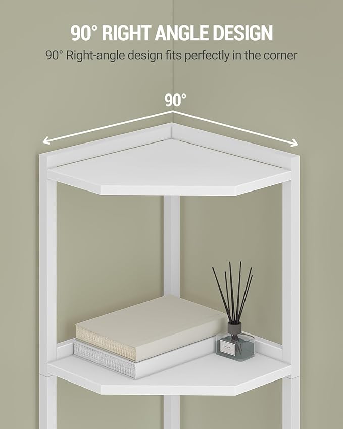 Hzuaneri Corner Shelf Stand, Corner Bookshelf, Storage Standing Shelf Unit with Metal Frame, Plant Stand, Bookcase for Living Room, Home Office, Bedroom, 5-Tier White CS05913W
