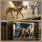 Gold Cheetah Statue Home Decor Modern Resin Leopard Sculpture Geometric Animal Figurine for Living Room Office Tabletop Centerpiece, Large 12.4"