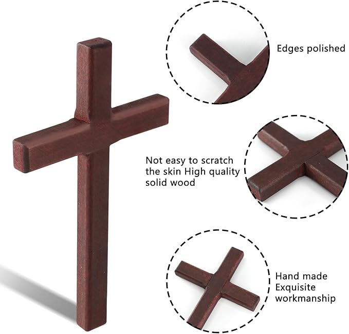 XIPENGKEJI Christian Wooden Cross Wall Hand Held Prayer Crosses Small Wooden Cross with for Decor Christian Gift 4.7 inch with Velvet Bag