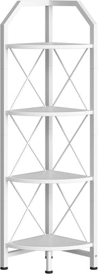 CHOEZON 4-Tier Corner Shelf, Industrial Corner Bookshelf, 47.6" Corner Storage Stand, Plant Stand Display Shelf, Corner Bookcase for Bedroom, Living Room, Home Office, White TCJ09WB