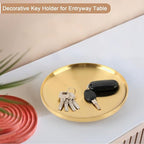 Round Key Dish for Entry Table Stainless Steel Display Tray Gold Candle Plate Jewelry Display Holder for Vanity Kitchen Coffee Counter, 7.5" x 7.5" x 1.2"