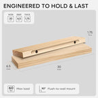 Homeforia 30 inch Natural Floating Shelf, High End Solid Real Wood 30inch Small Floating Shelves for Wall Mounted, Natural Wooden Floating Shelves, Heavy Duty Bracket, 30 X 6.5 X 1.75 in, Set of 3
