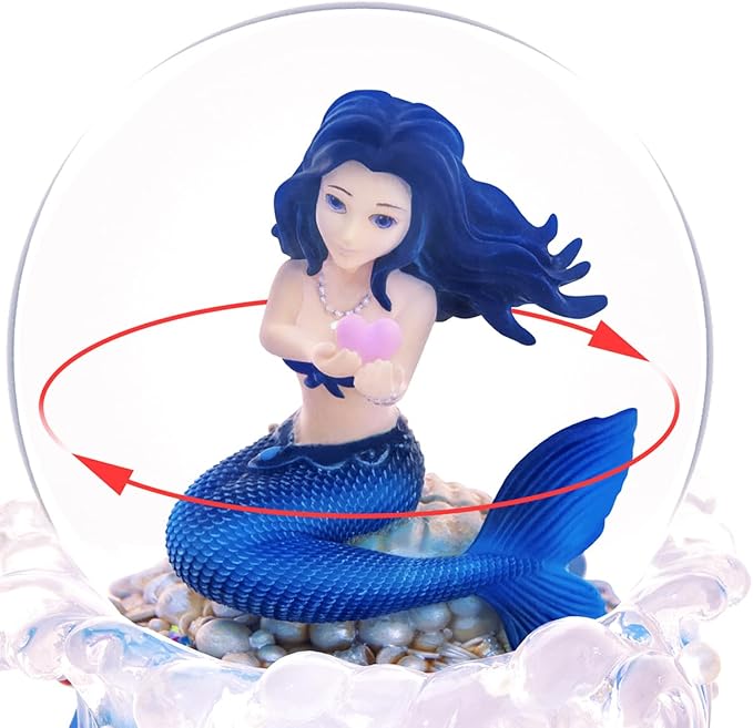 Mermaid Snow Globe Music Box with Light, Plays You are My Sunshine, Blue Ocean Musical Snow Globe Gift for Women, Wife, Girlfriend, Daughter, Mom, Birthday Anniversary Christmas Decor