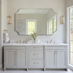 ANDY STAR Brushed Nickel Mirror 30x48 Inch, Large Scalloped Bathroom Mirror, Anti-Rust Stainless Steel Metal Thin Frame Deep 1’’, Unique Rectangle Mirror Hangs Vertically or Horizontally