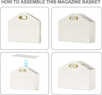 Magazine Holder PU Leather Magazine Rack Floor foldable Magazine Basket Organizer Newspaper Storage Bin Document File Holder for Home Office - white