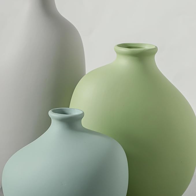 Ceramic Vase Set of 3, Small Rustic Farmhouse Pottery Vases for Home Decor, Perfect for Pampas Grass, Ideal for Living Room, Bedroom, Kitchen, Bathroom, Bookshelf, Table Centerpiece.