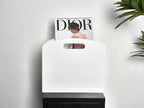 White Magazine Holder - Acrylic Magazine Rack Floor, Newspaper Stand with handles, Modern Lucite Magazine and Book Basket Box for Bathroom, Bedroom, Living Room