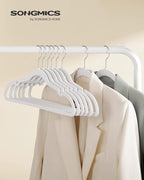 SONGMICS Velvet Hangers 60 Pack, Non-Slip Clothes Hangers with Shoulder Notches, Pants Bar, 360° Swivel Hook, Space-Saving, for Closet, Cloud White UCRF030W01