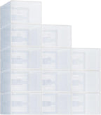 NEWBULIG 12 Pack Clear Shoe Storage Boxes, Shoe Organizer for Closet with Lid, Durable PE Transparent Shoe Containers Ideal for Sneakers, Heels & Boots, White