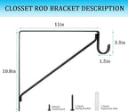 4PCS Heavy Duty Black Closet Rod Brackets 11 x 11 Inch,1-3/8Inch Diameter Shelf and Rod Bracket Holder for Home and Closet Decor, Wall Mount Closet Pole Supports Bracket Hook with Screws