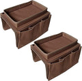 Sofa Armrest Organizer, Couch TV Remote Storage Organizer with Pockets for Recliner Armchair Snacks Glasses Smartphone Magazines Pouch (Brown+Brown)