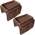 Sofa Armrest Organizer, Couch TV Remote Storage Organizer with Pockets for Recliner Armchair Snacks Glasses Smartphone Magazines Pouch (Brown+Brown)