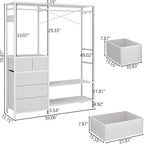Auromie Clothes Rack with 5 Drawers & 4 Storage Shelves, 59.1W*70.9H Heavy Duty Clothing Rack with 2 Hanging Rods, Wardrobe Closet Organizer System with 5 Hooks, Freestanding Garment Rack (White)