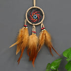 Handmade Dream Catchers Wall Decor,Boho Feather Dreamcatcher with Natural Elements,Unique Home Decor Gift for Bedroom, Living Room (Light Coffee Color 11.8in)