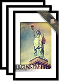 100% Solid Wood 11x17 Picture Frame Set of 3, Black Frame Display Photo 8x12 with Mat or 11 x 17 without Mat, 11by17 HQ Matte Black Frame for Wall - 3 Pack/Black/11 x17