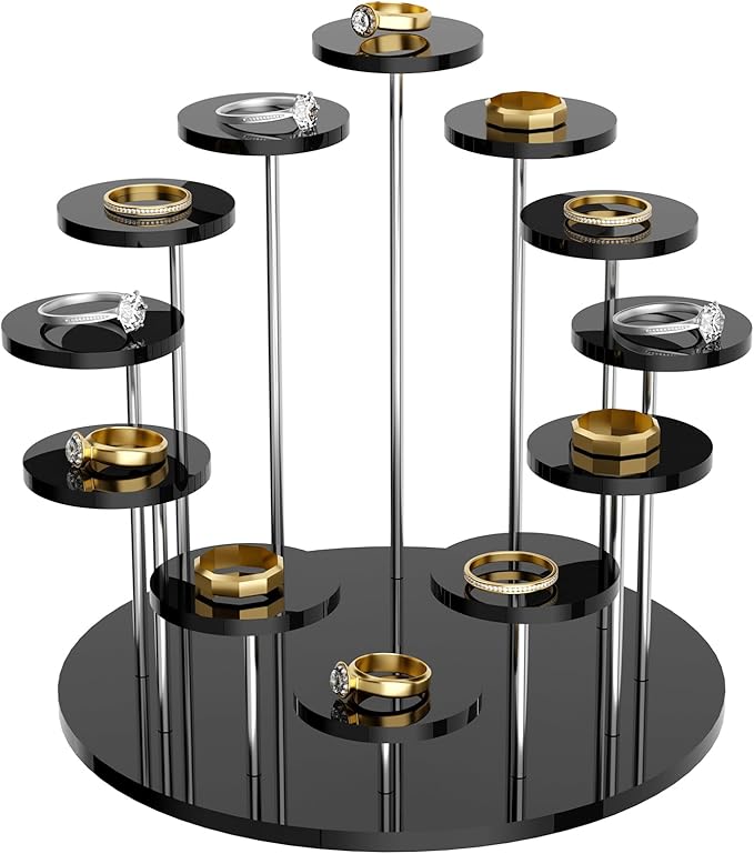 Round Acrylic Display Riser Stands, 12 Tier Jewelry Display Stands for Rings Earrings Mini Figurines 1 Pack(Black)
