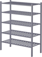 5 Tier Bamboo Shoe Rack for Closet Free Standing Wood Shoe Shelf for Entryway Small Space Stackable 27"x11"x33" (Grey)