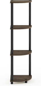 Furinno TURN-N-TUBE Corner Shelf, 4-Tier Corner Bookshelf, Display Storage Shelves with Open Shelves, for Organization and Storage, Living Room, Home Office, Garage, Columbia Walnut
