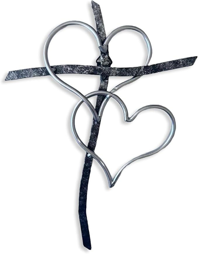 Taprion Silver Heart Cross Wall Art - Religious Wall Decor for Living Room, Bedroom & Wedding - 10 Inch
