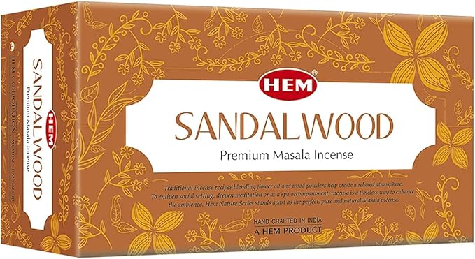 HEM Premium Sandalwood Masala Incense Sticks | Soothing Aroma, Air Purifier for Meditation | Aromatherapy Incense For Anxiety & Stress Relief | Gift Set | Pack of 12 (15 gms each)