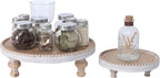 SwallowLiving Rustic Set of 2 Round Wood Tray Riser Farmhouse Pedestal Stand with Beaded Edge for Decor Wooden Finish Cupcake Display for Cakes and Decorative Items 11.8/7.5 inches