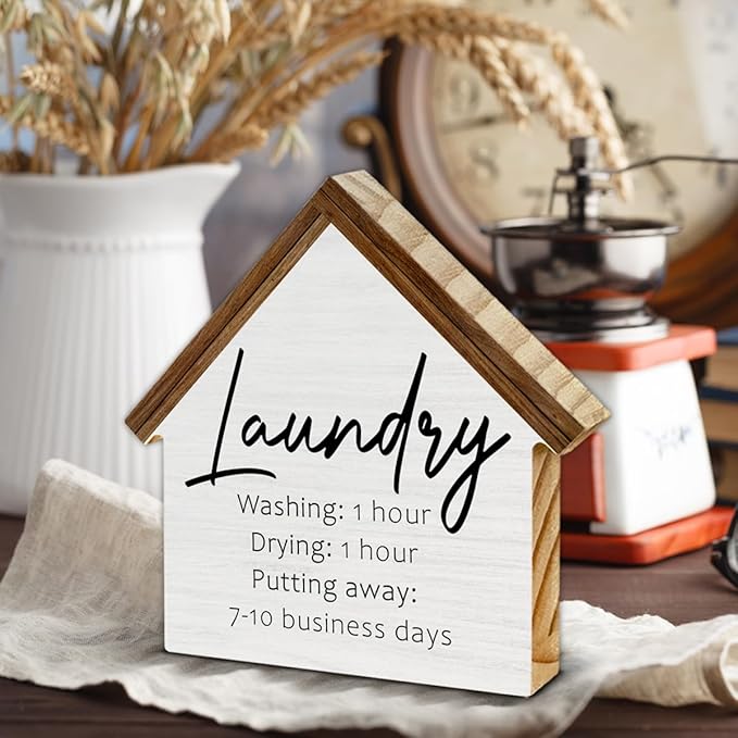 Laundry Room Decor, Washing Drying Putting away House Shaped Wood Sign, Laundry Decor for Farmhouse Home Bathroom