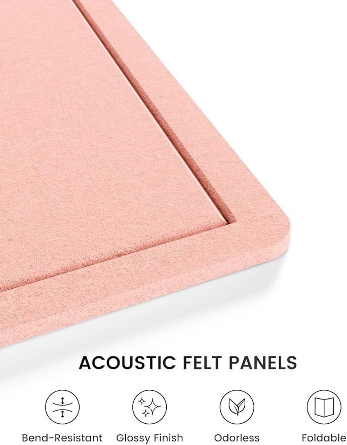 Fluxynara Bulletin Board, 23.6" x 17.5" Cork Board Alternative with 12 Safe Removable Adhesive Tabs, Foldable Felt Pin Board for Home Office, Classroom, Bedroom,Entryway for Walls—Pink